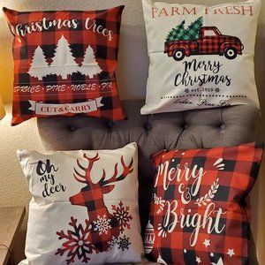 18 x18 Set of 4 Christmas Decorations Pillow Covers Farmhouse Plaid Pillow case